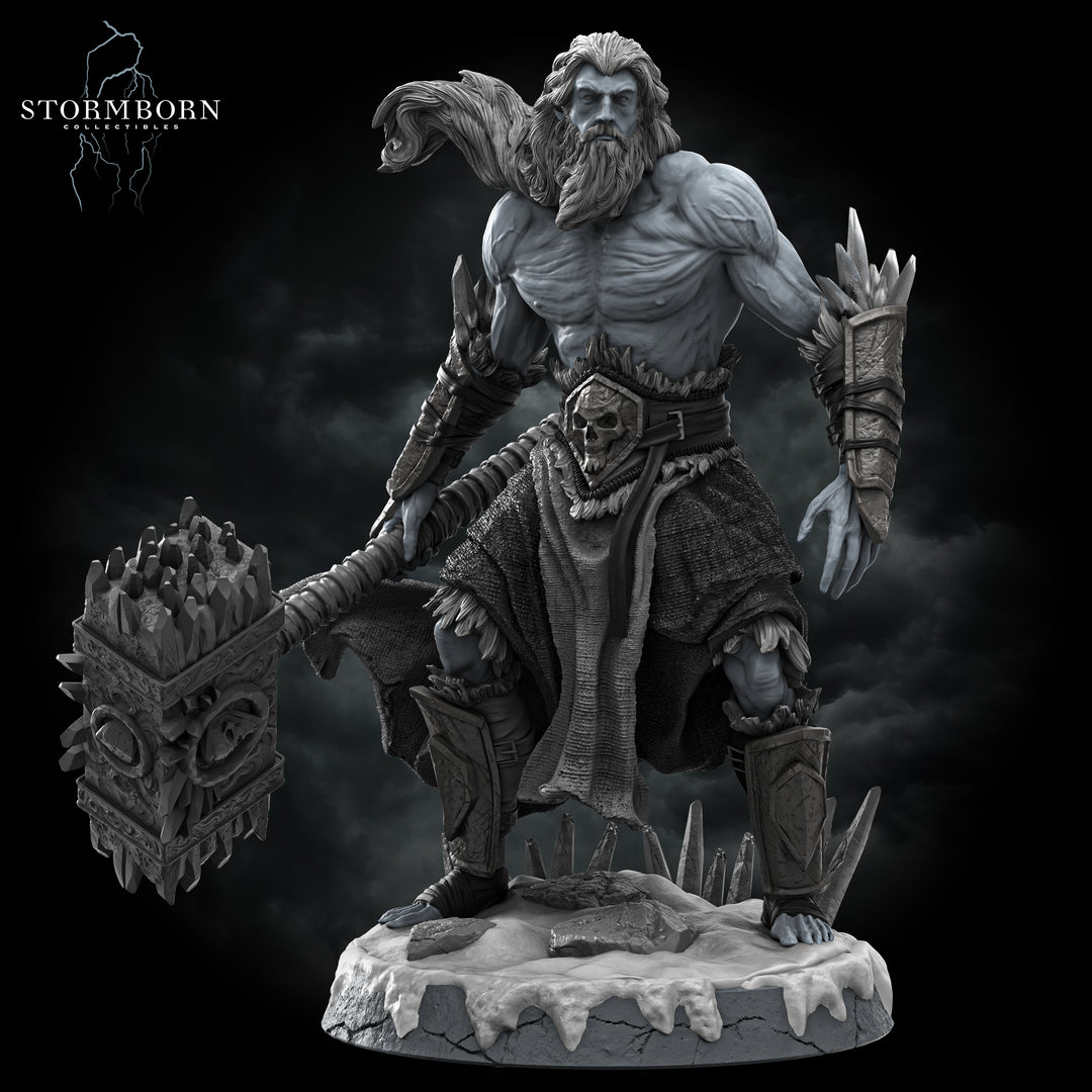 Frost Giant unpainted resin character miniature by Stormborn Collectibles, 28-32mm DnD tabletop model.