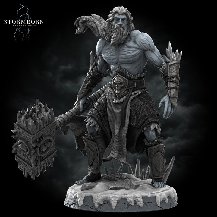 Frost Giant unpainted resin character miniature by Stormborn Collectibles, 28-32mm DnD tabletop model.