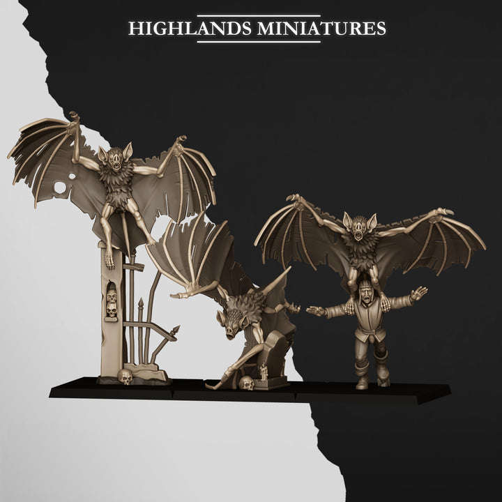 Giant Bats unpainted resin vampire miniature by Highlands Miniatures, 28-32mm DnD tabletop model.