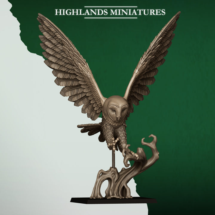 Great Owl Riders unpainted resin elf miniature by Highlands Miniatures, 28-32mm DnD tabletop model.