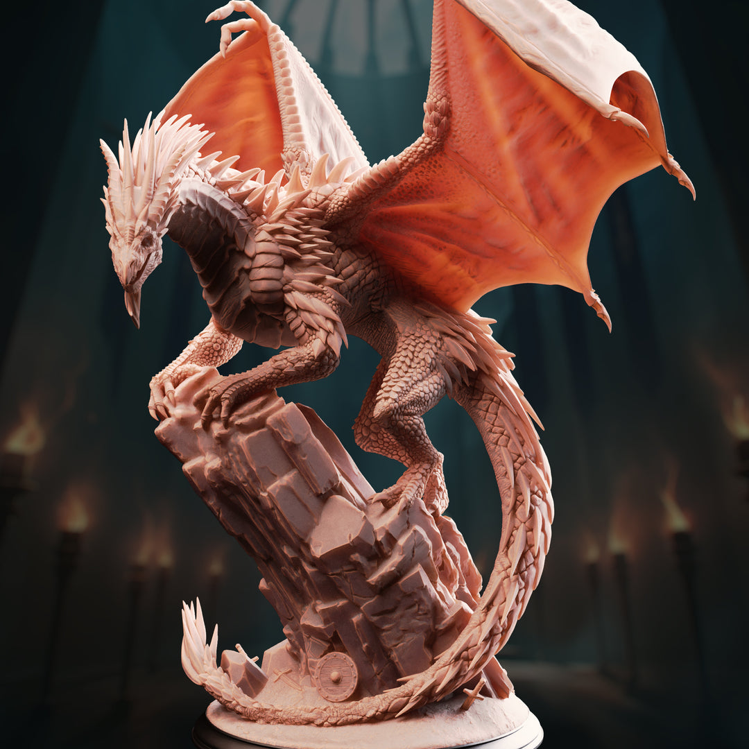 Adult Silver Dragon - GIntharax unpainted resin dragon miniature by DM Stash, 28-32mm DnD tabletop model.