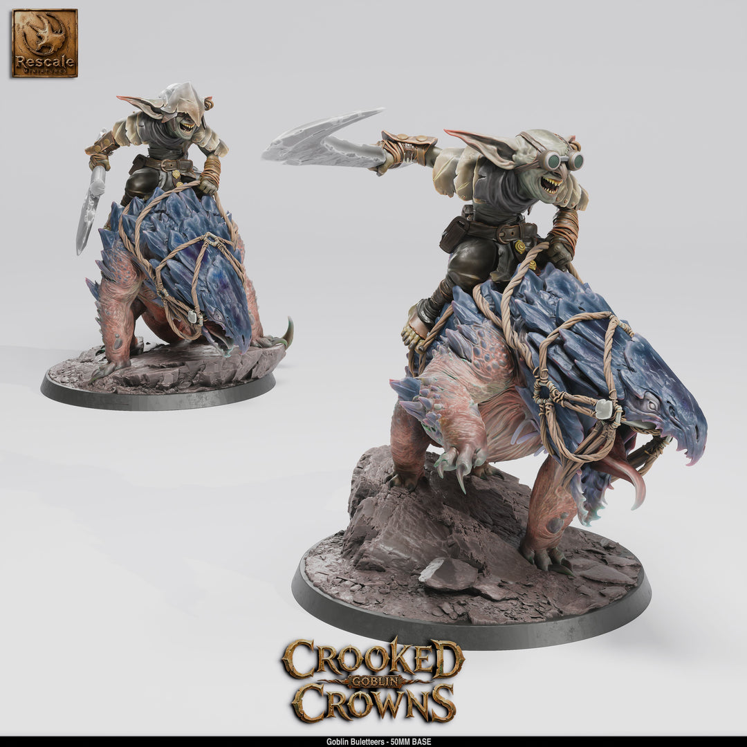 Goblin Buletteers unpainted resin goblin miniature by Rescale Miniatures, 28-32mm DnD tabletop model.