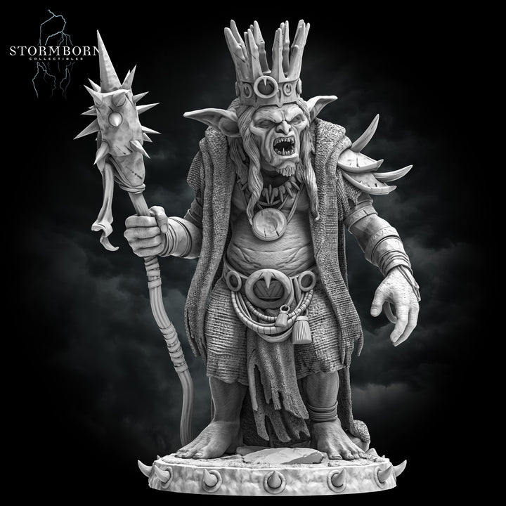 The Goblin King unpainted resin orc miniature by Stormborn Collectibles, 28-32mm DnD tabletop model.