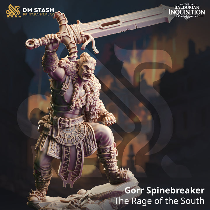 Half Orc Berzerker - Gorr unpainted resin orc miniature by DM Stash, 28-32mm DnD tabletop model.