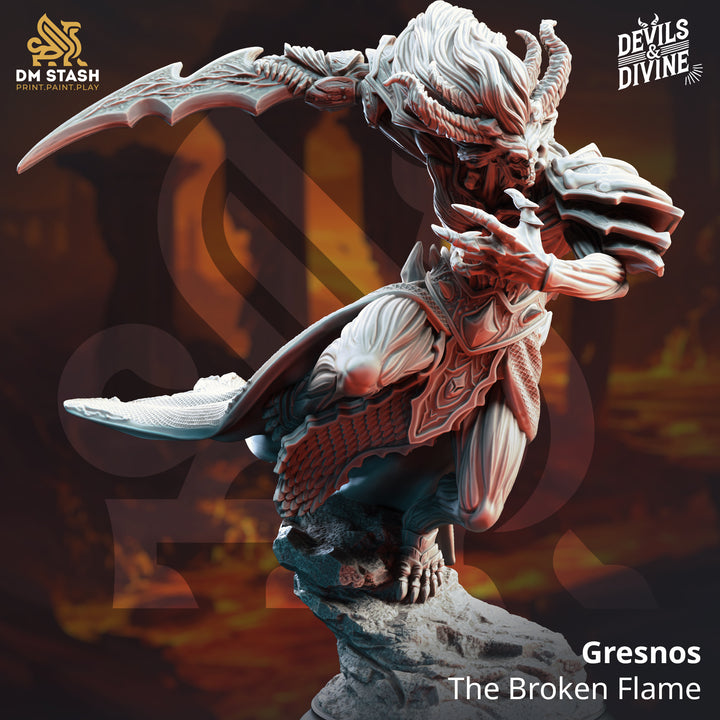 Fallen Corrupted Angel - Gresnos the Broken unpainted resin demon miniature by DM Stash, 28-32mm DnD tabletop model.