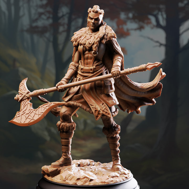 Outlander Berserker - Gunnhildr unpainted resin character miniature by DM Stash, 28-32mm DnD tabletop model.