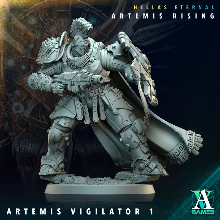Artemis Vigilators unpainted resin miniature by Archvillain Games, 28-32mm tabletop wargaming model.