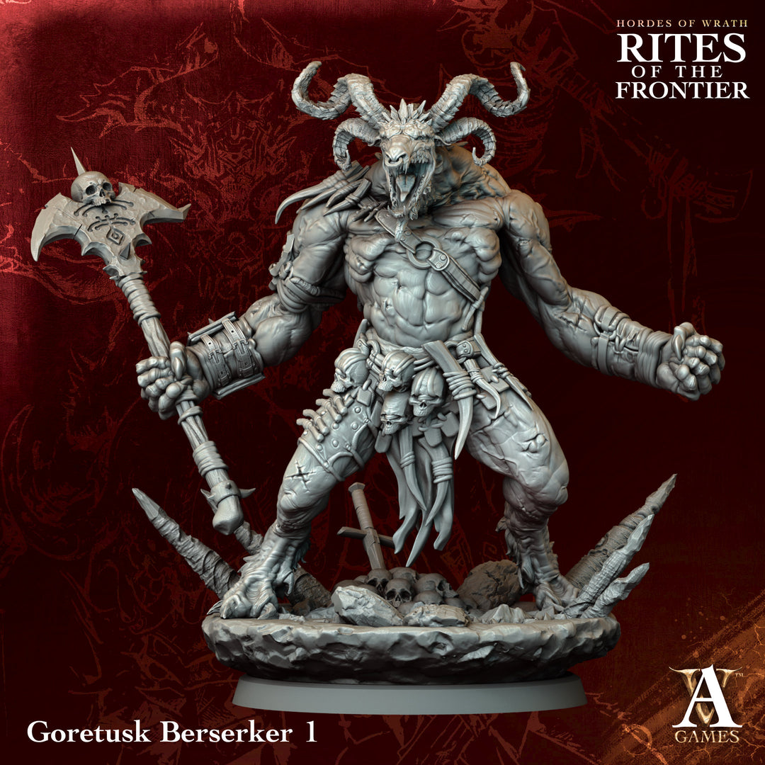 Goretusk Berserker unpainted resin fantasy miniature by Archvillain Games, 28-32mm DnD tabletop model.