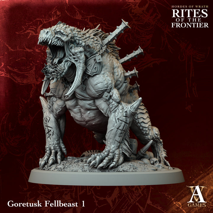 Goretusk Fellbeast unpainted resin fantasy miniature by Archvillain Games, 28-32mm DnD tabletop model.