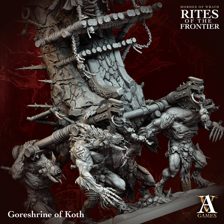 Goreshrine of Koth unpainted resin demon centerpiece miniature by Archvillain Games, 28-32mm DnD tabletop model.