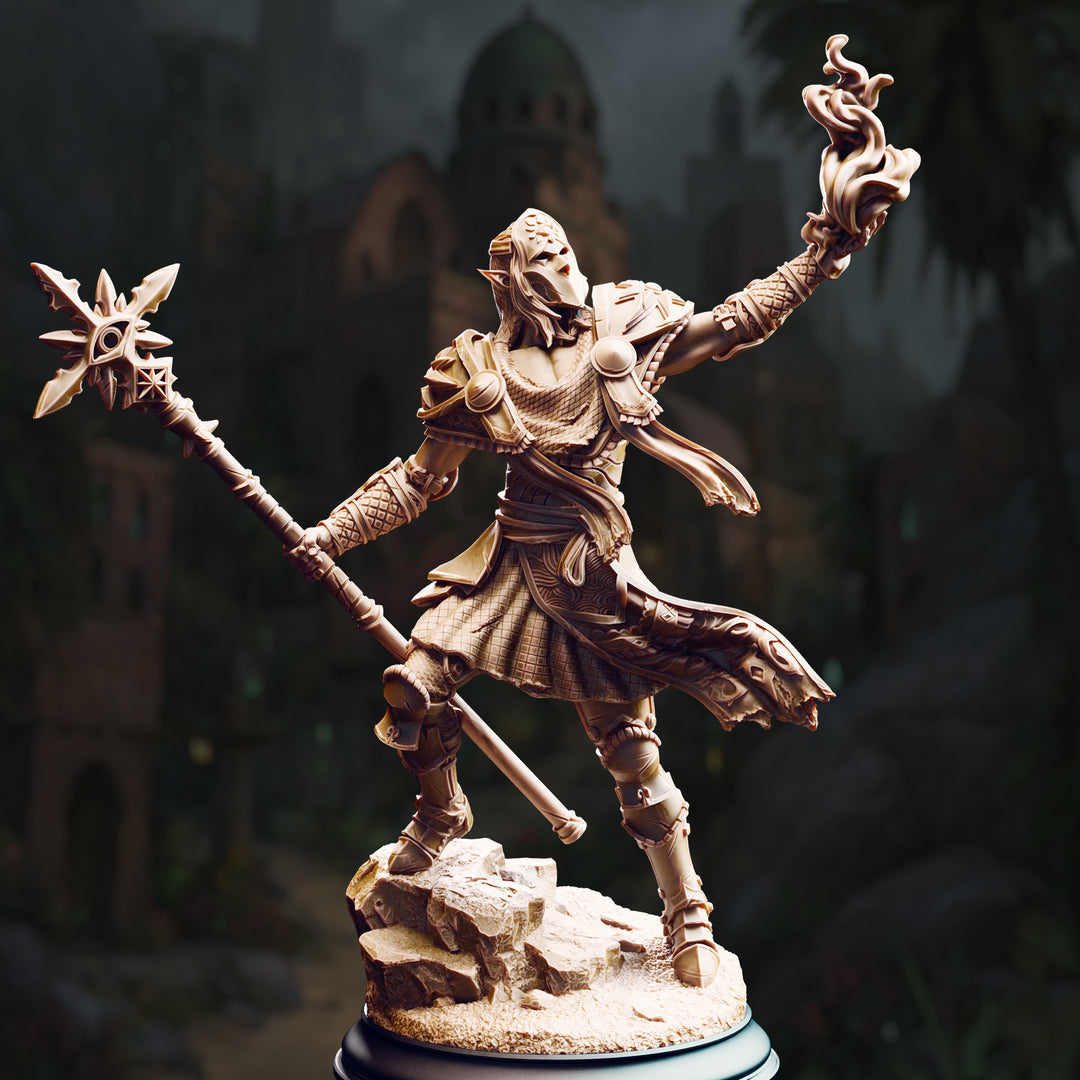Dark Cult Leader - Hand of Seroca unpainted resin elf miniature by DM Stash, 28-32mm DnD tabletop model.