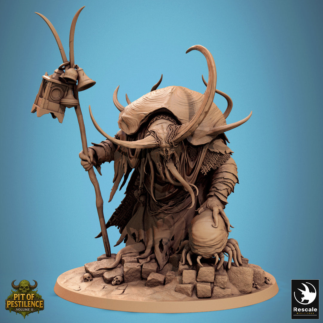 Harbinger of Rot unpainted resin undead miniature by Rescale Miniatures, 28-32mm DnD tabletop model.