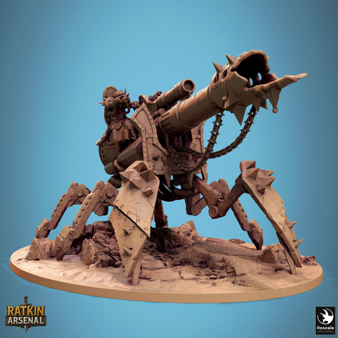 Ratfolk Heavy Plasma Cannon unpainted resin ratfolk centerpiece miniature by Rescale Miniatures, 28-32mm DnD tabletop model.