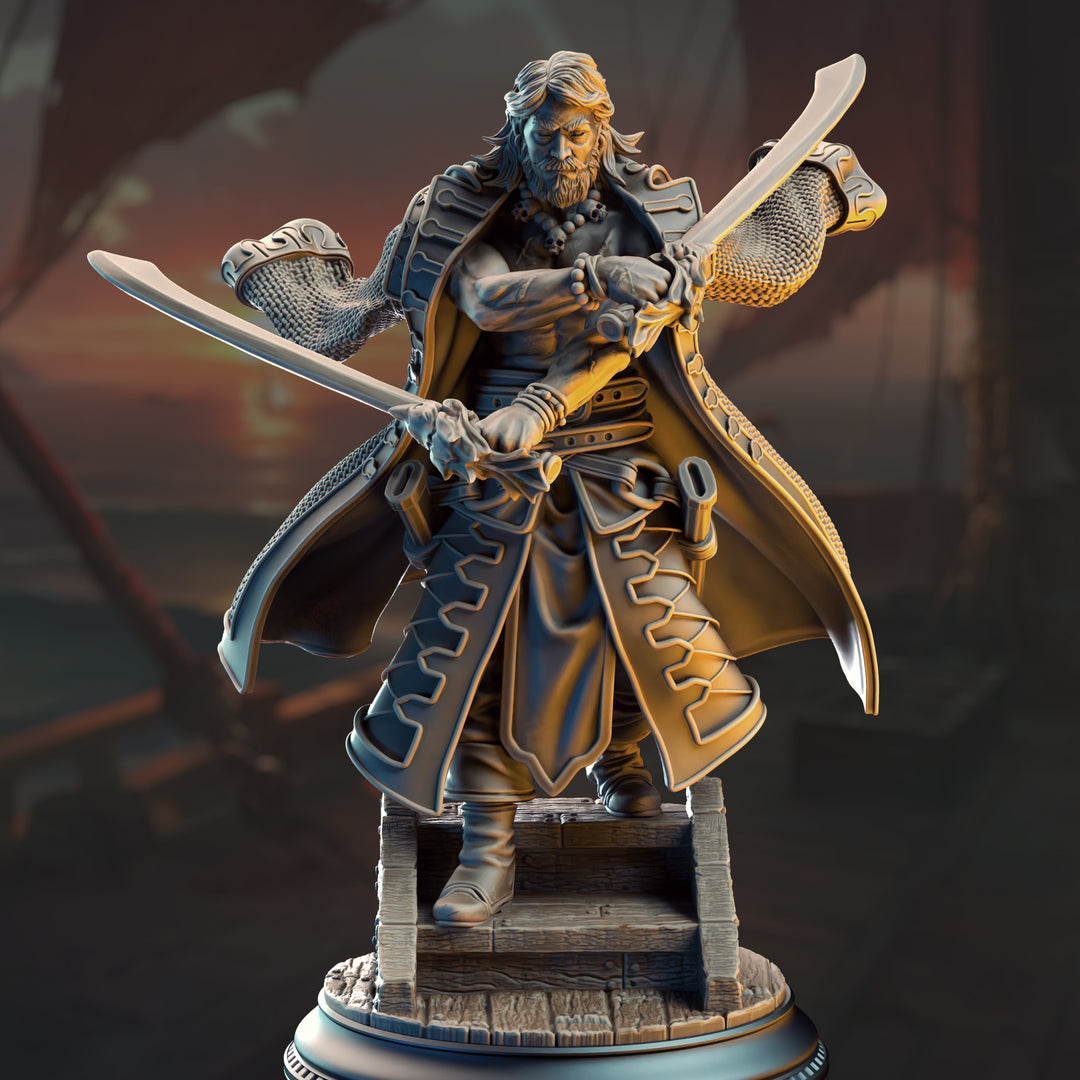 Swordsman of the Sea - Ignacio Reyes unpainted resin character miniature by DM Stash, 28-32mm DnD tabletop model.