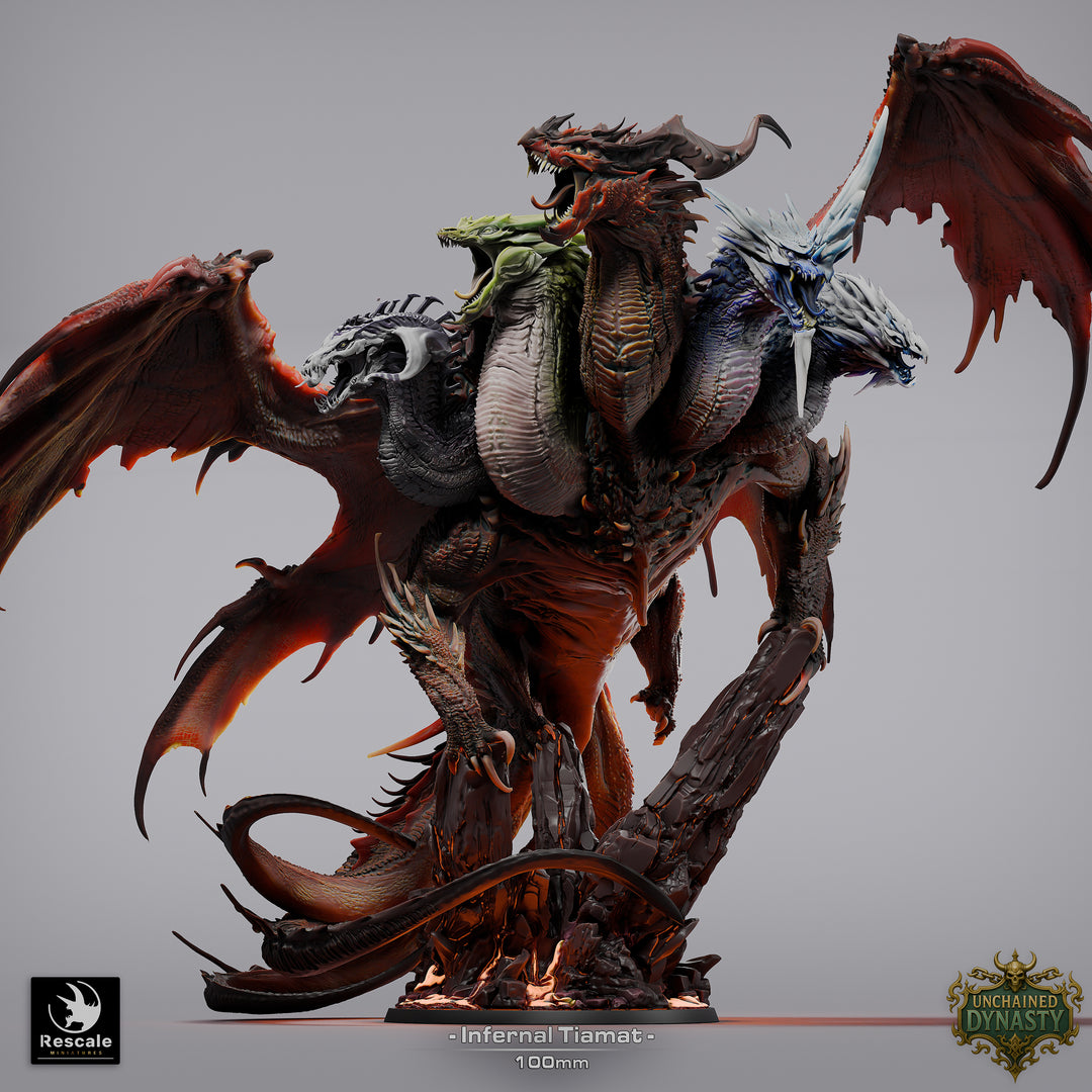 Infernal Dragon Tiamat unpainted resin dragon centerpiece miniature by Rescale Miniatures, 28-32mm DnD tabletop model.