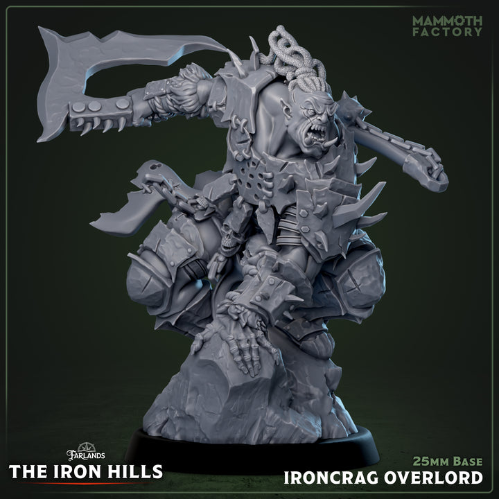 Ironcrag Overlord unpainted resin orc miniature by Mammoth Factory, 28-32mm DnD tabletop model.