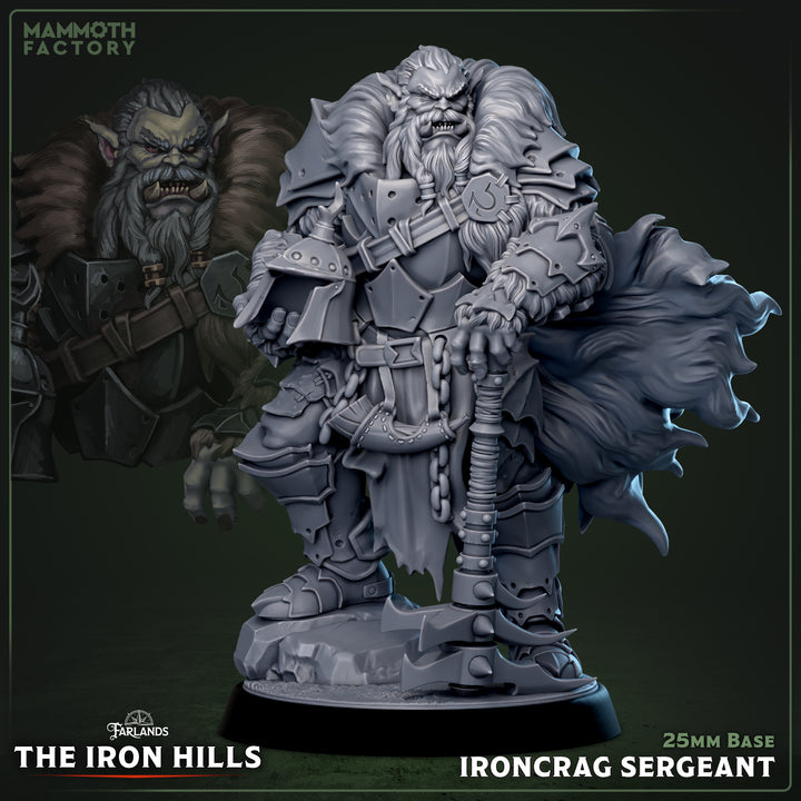 Ironcrag Sergeant unpainted resin orc miniature by Mammoth Factory, 28-32mm DnD tabletop model.
