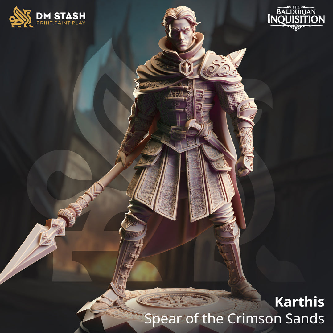 Human Spear Master - Korthis unpainted resin character miniature by DM Stash, 28-32mm DnD tabletop model.