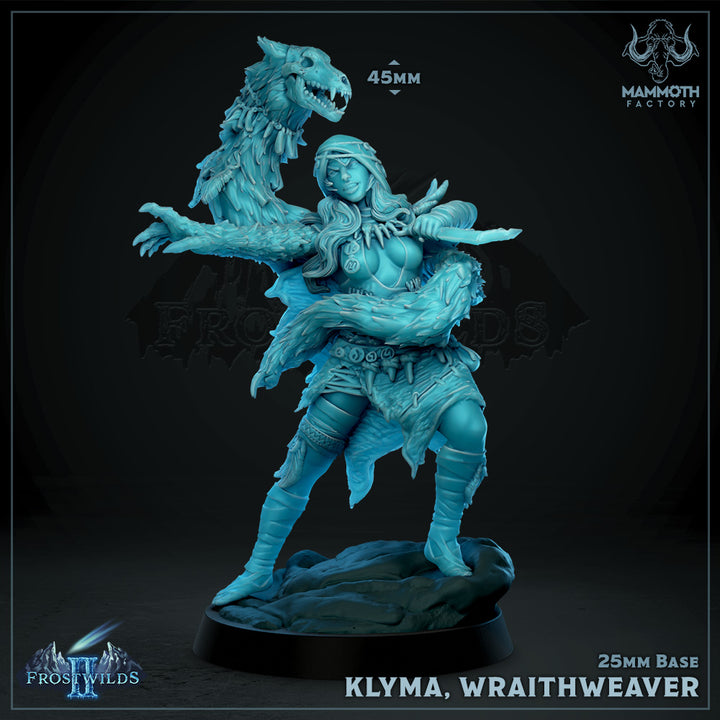 Klyma Wraithweaver unpainted resin character miniature by Mammoth Factory, 28-32mm DnD tabletop model.
