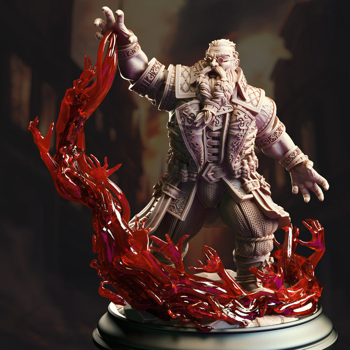 Dwarf Blood Mage - Korgrin Bloodstone unpainted resin dwarf miniature by DM Stash, 28-32mm DnD tabletop model.