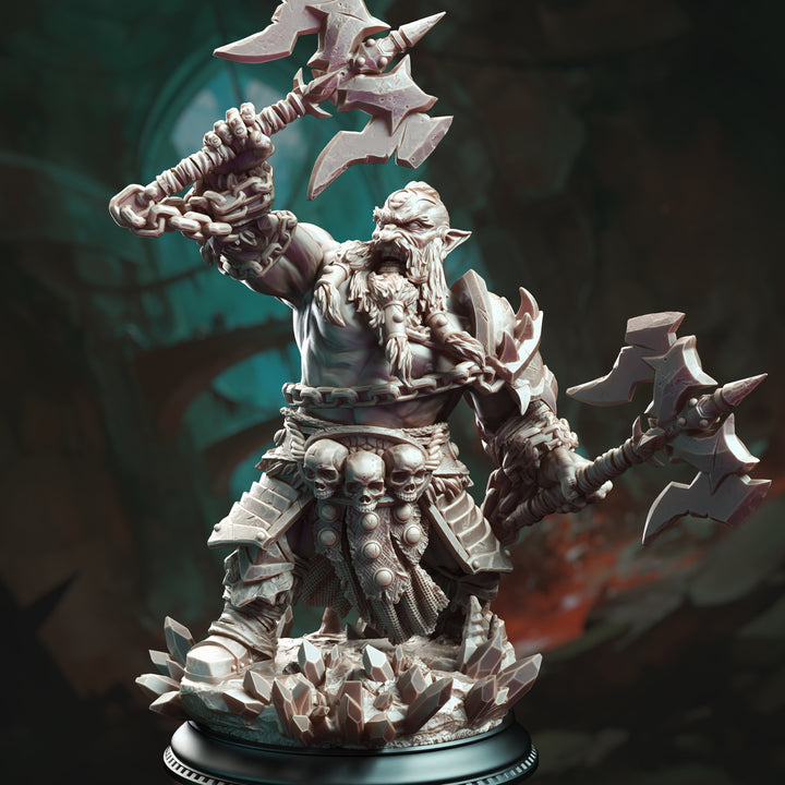 Dark Dwarf Berzerker Barbarian - Korthart the Hateful Heart unpainted resin dwarf miniature by DM Stash, 28-32mm DnD tabletop model.