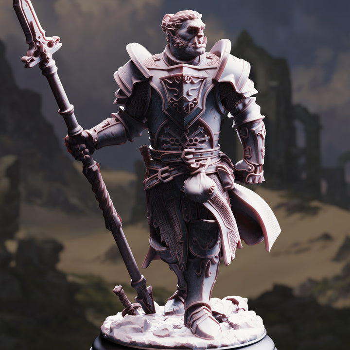 orc Paladin - Krunthar unpainted resin orc miniature by DM Stash, 28-32mm DnD tabletop model.