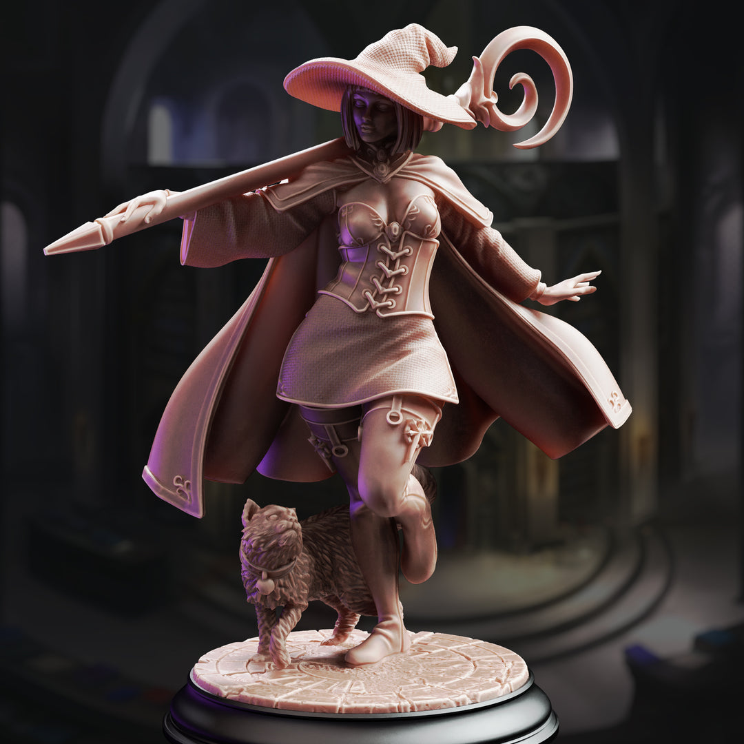 Witch Professor - Lady Elara unpainted resin witch miniature by DM Stash, 28-32mm DnD tabletop model.