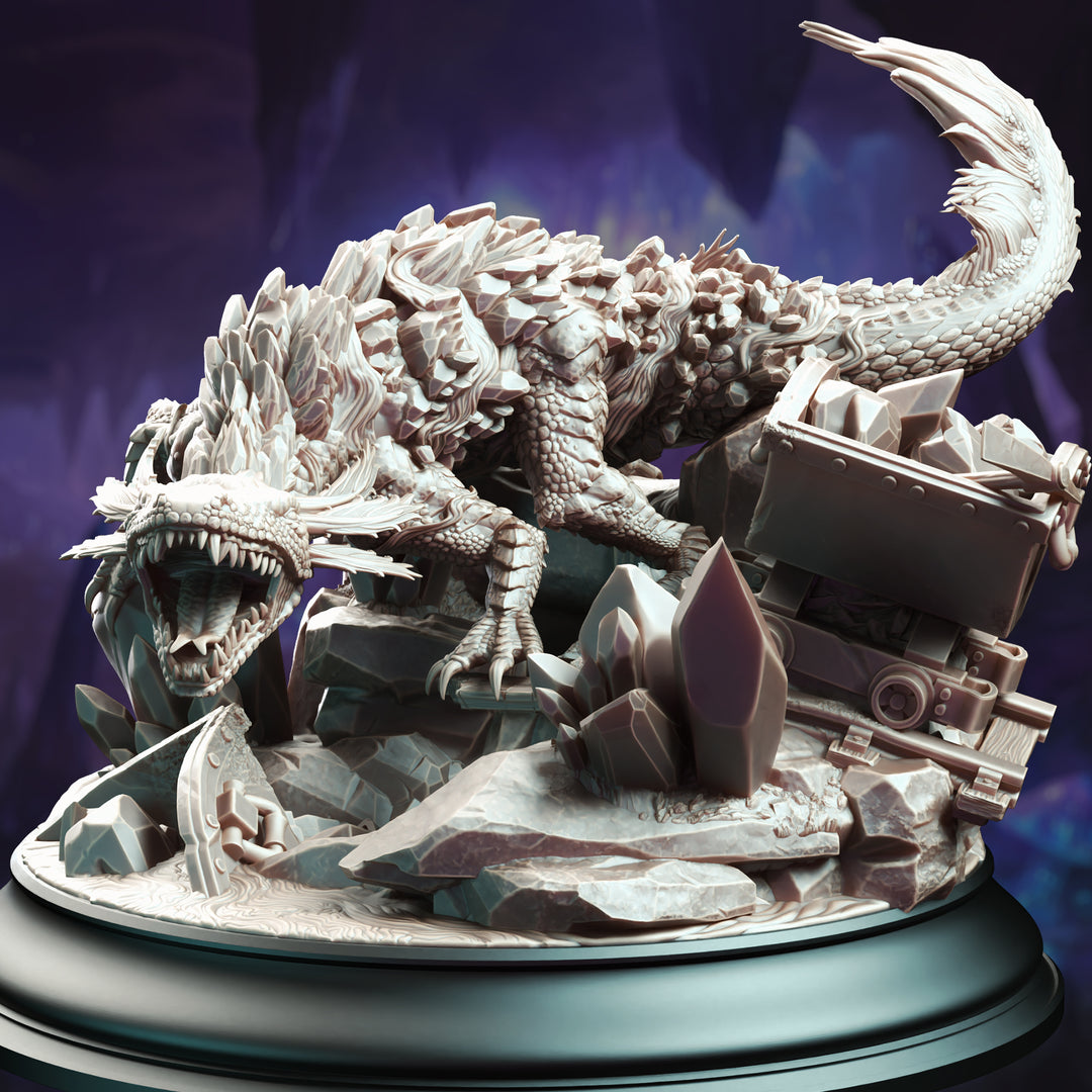 Lava Elemental Salamander unpainted resin elemental miniature by DM Stash, 28-32mm DnD tabletop model.
