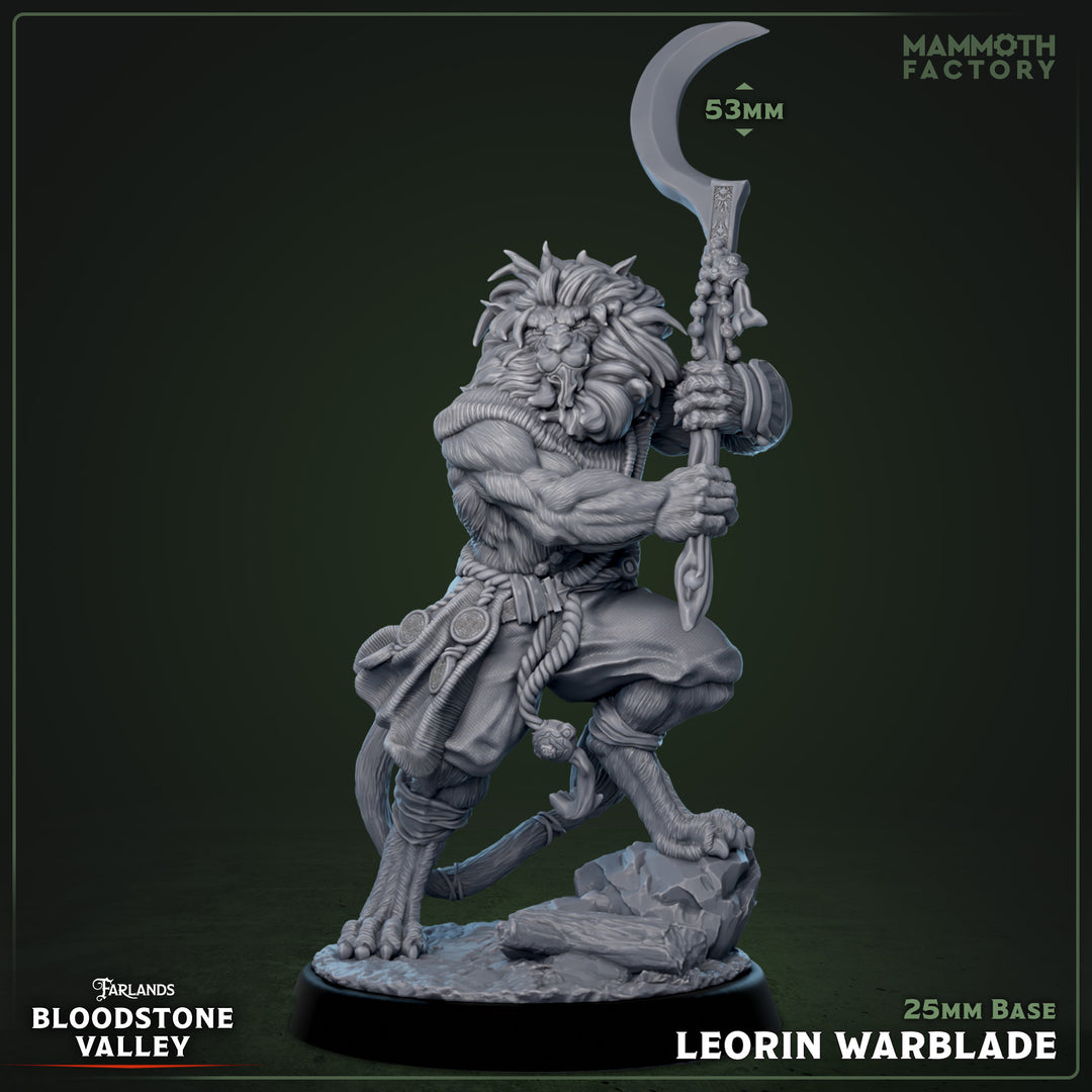 Leorin Warblade unpainted resin fantasy miniature by Mammoth Factory, 28-32mm DnD tabletop model.