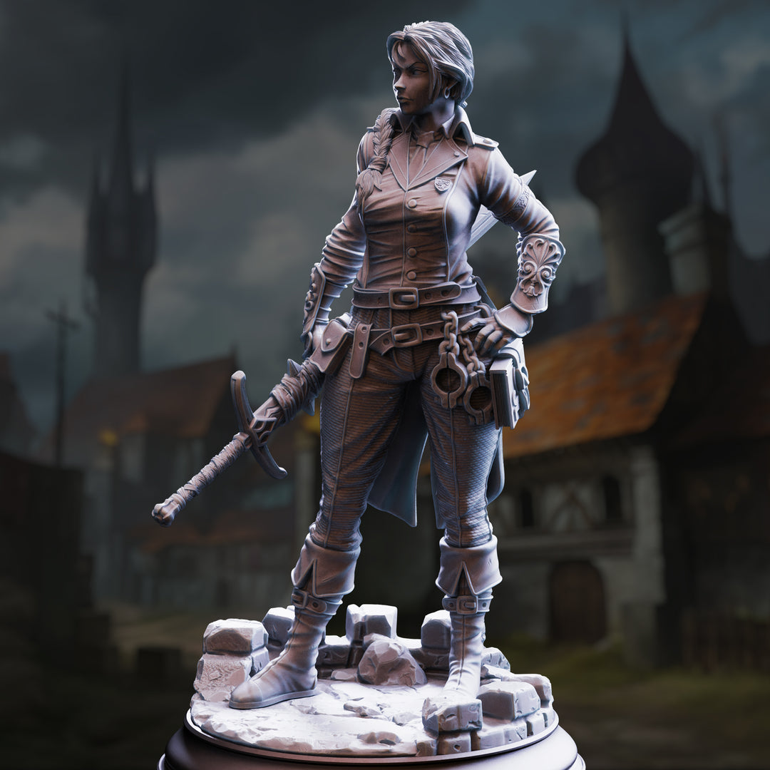 Senior Justicar - Lieutenant Gwendolen Proud unpainted resin character miniature by DM Stash, 28-32mm DnD tabletop model.