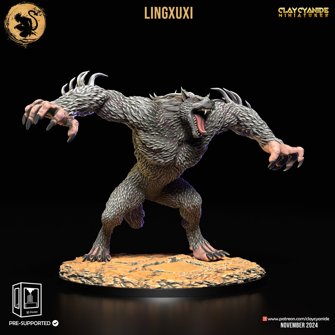 Lingxuzi - Werewolf unpainted resin fantasy miniature by Clay Cyanide, 28-32mm DnD tabletop model.