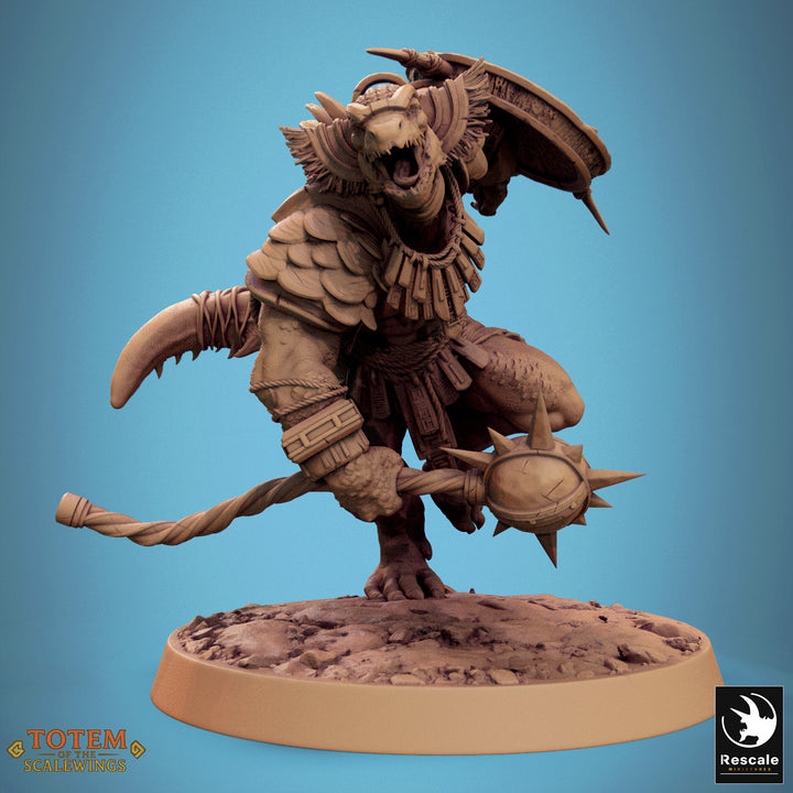 Lizardmen Elite Warfangs unpainted resin lizardfolk miniature by Rescale Miniatures, 28-32mm DnD tabletop model.