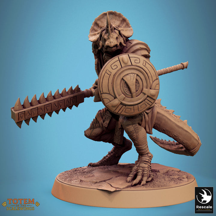 Lizardmen Grimscale unpainted resin lizardfolk miniature by Rescale Miniatures, 28-32mm DnD tabletop model.