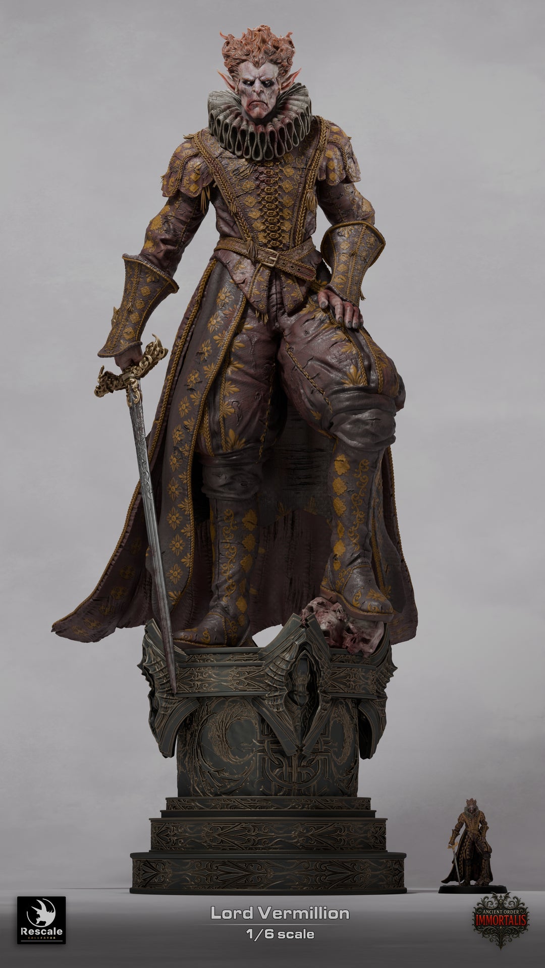 Lord Vermillon unpainted resin character miniature by Rescale Miniatures, 28-32mm DnD tabletop model.