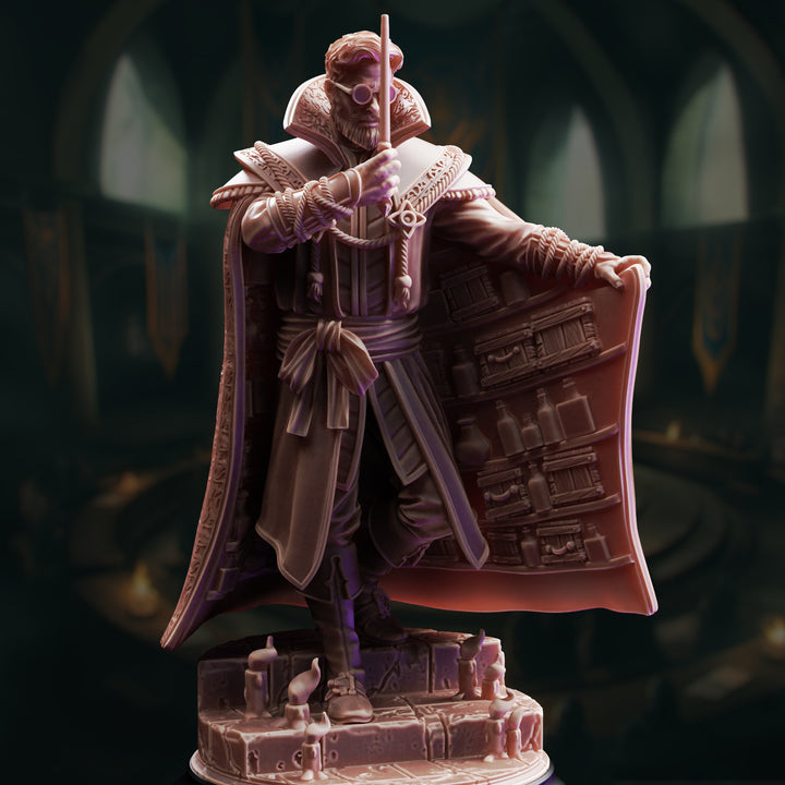 Alchemy Mage - Professor Luther Fleck unpainted resin mage miniature by DM Stash, 28-32mm DnD tabletop model.