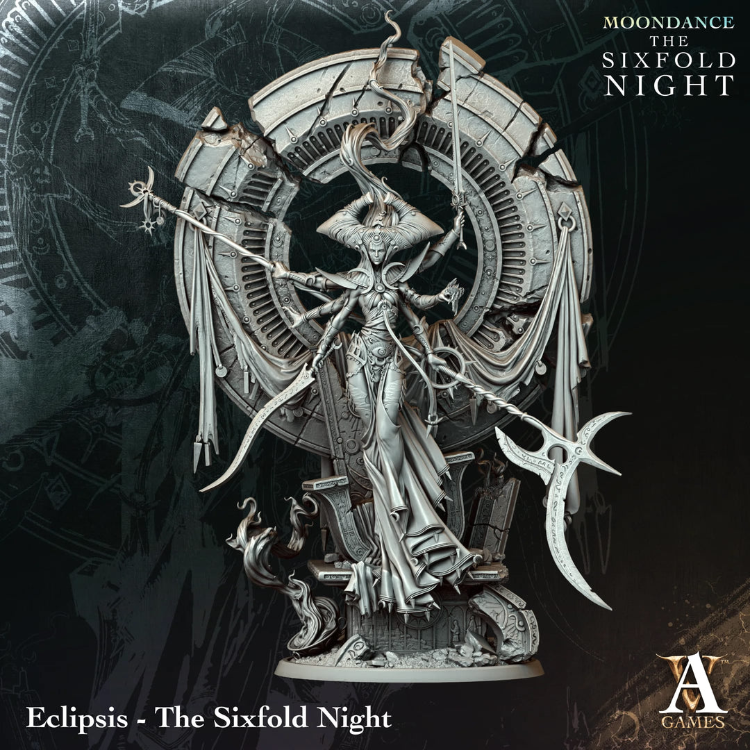 Eclipsis - The Sixfold Night unpainted resin character centerpiece miniature by Archvillain Games, 28-32mm DnD tabletop model.