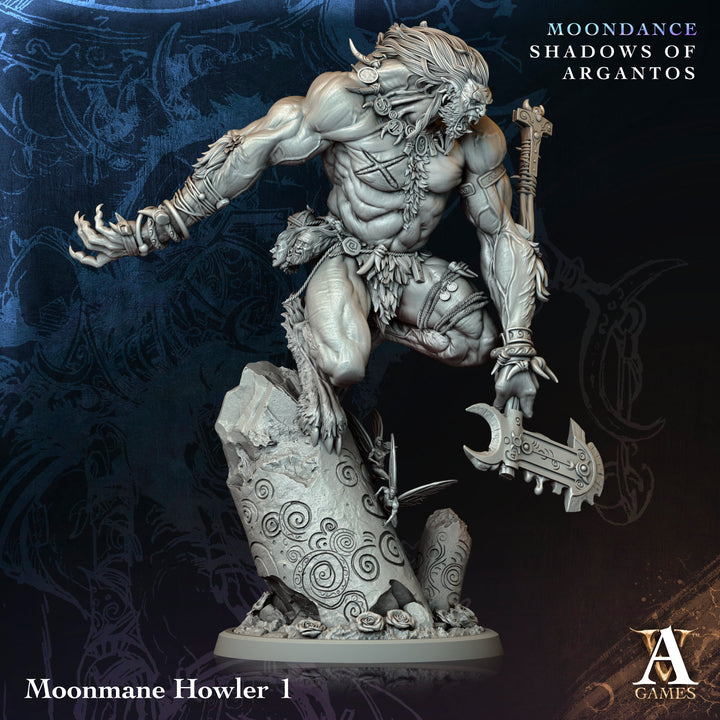 Moonmane Howler unpainted resin fantasy miniature by Archvillain Games, 28-32mm DnD tabletop model.