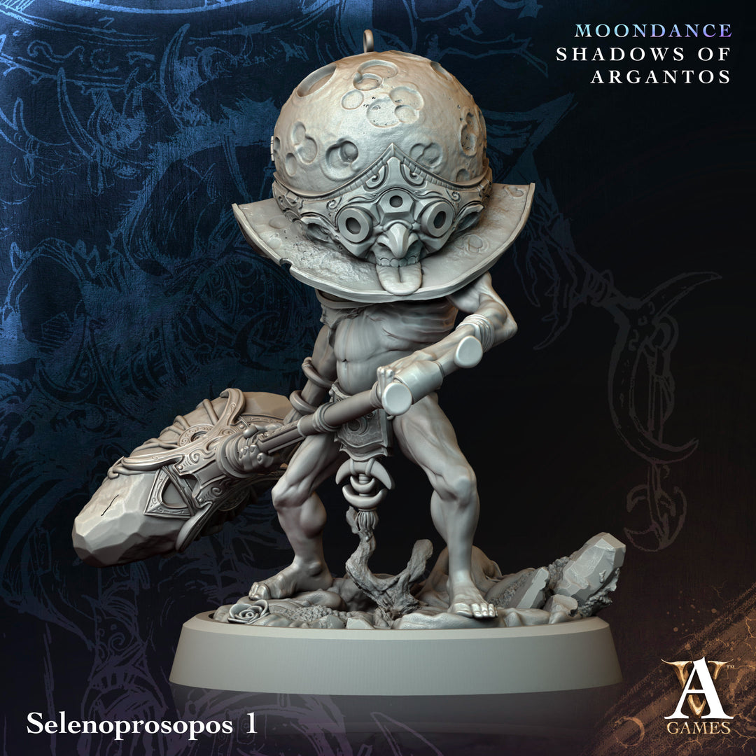 Selenoprosopos unpainted resin fantasy miniature by Archvillain Games, 28-32mm DnD tabletop model.