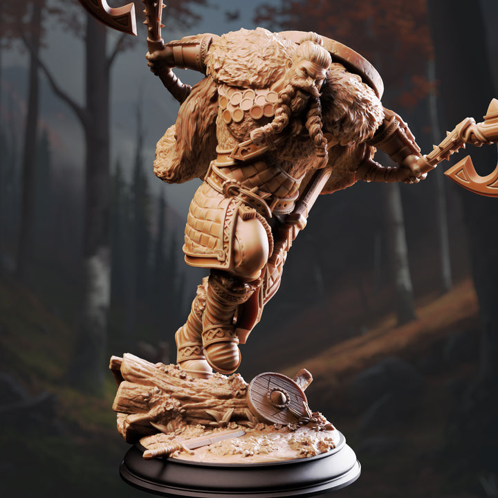 Nordic Berserker - Magnar Nylstrom unpainted resin character miniature by DM Stash, 28-32mm DnD tabletop model.