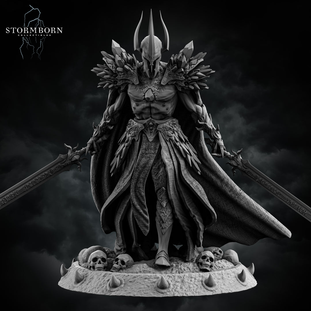 Malakar, Lord of the Death Realm unpainted resin demon miniature by Stormborn Collectibles, 28-32mm DnD tabletop model.