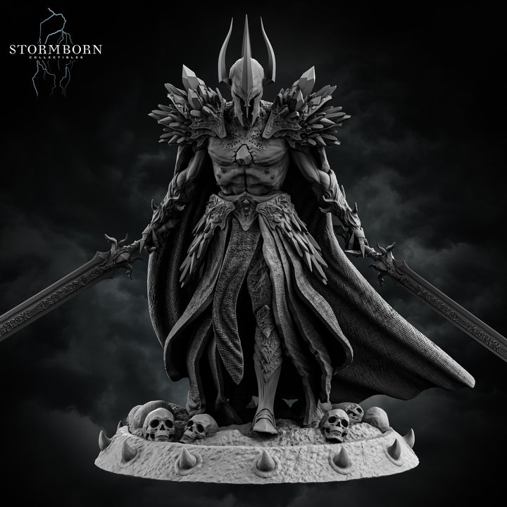 Malakar, Lord of the Death Realm unpainted resin demon miniature by Stormborn Collectibles, 28-32mm DnD tabletop model.