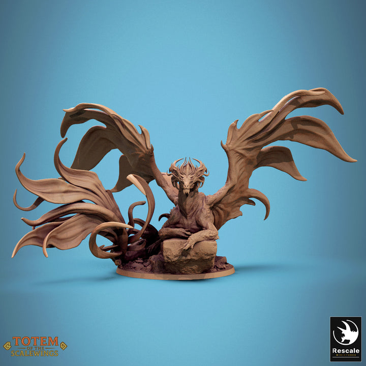 Metallic Brass Dragon unpainted resin dragon centerpiece miniature by Rescale Miniatures, 28-32mm DnD tabletop model.