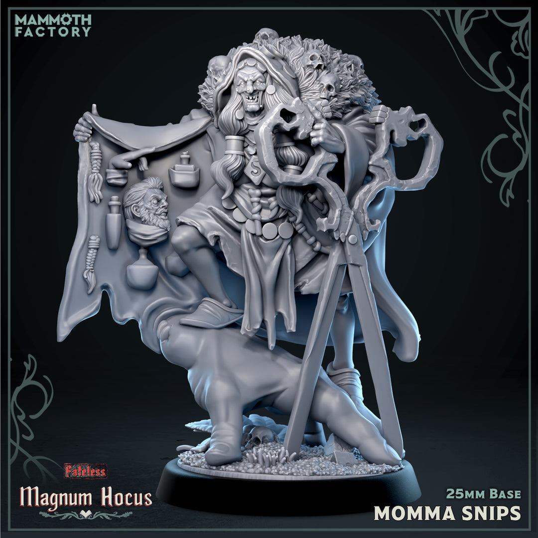 Momma Snips (Evil Witch) unpainted resin witch miniature by Mammoth Factory, 28-32mm DnD tabletop model.