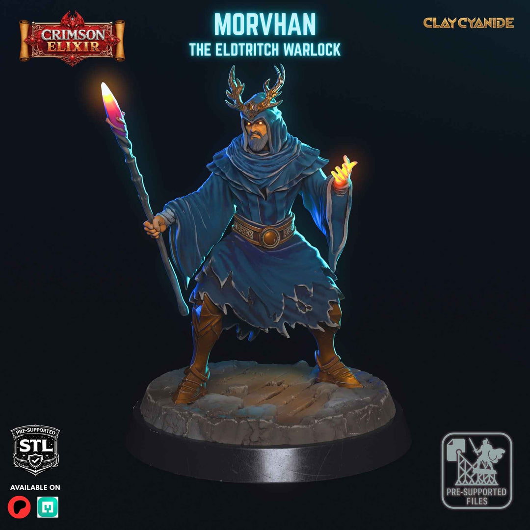 Morvhan - The Eldritch Warlock unpainted resin warlock miniature by Clay Cyanide, 28-32mm DnD tabletop model.