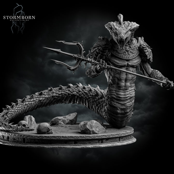 Naga unpainted resin fantasy miniature by Stormborn Collectibles, 28-32mm DnD tabletop model.