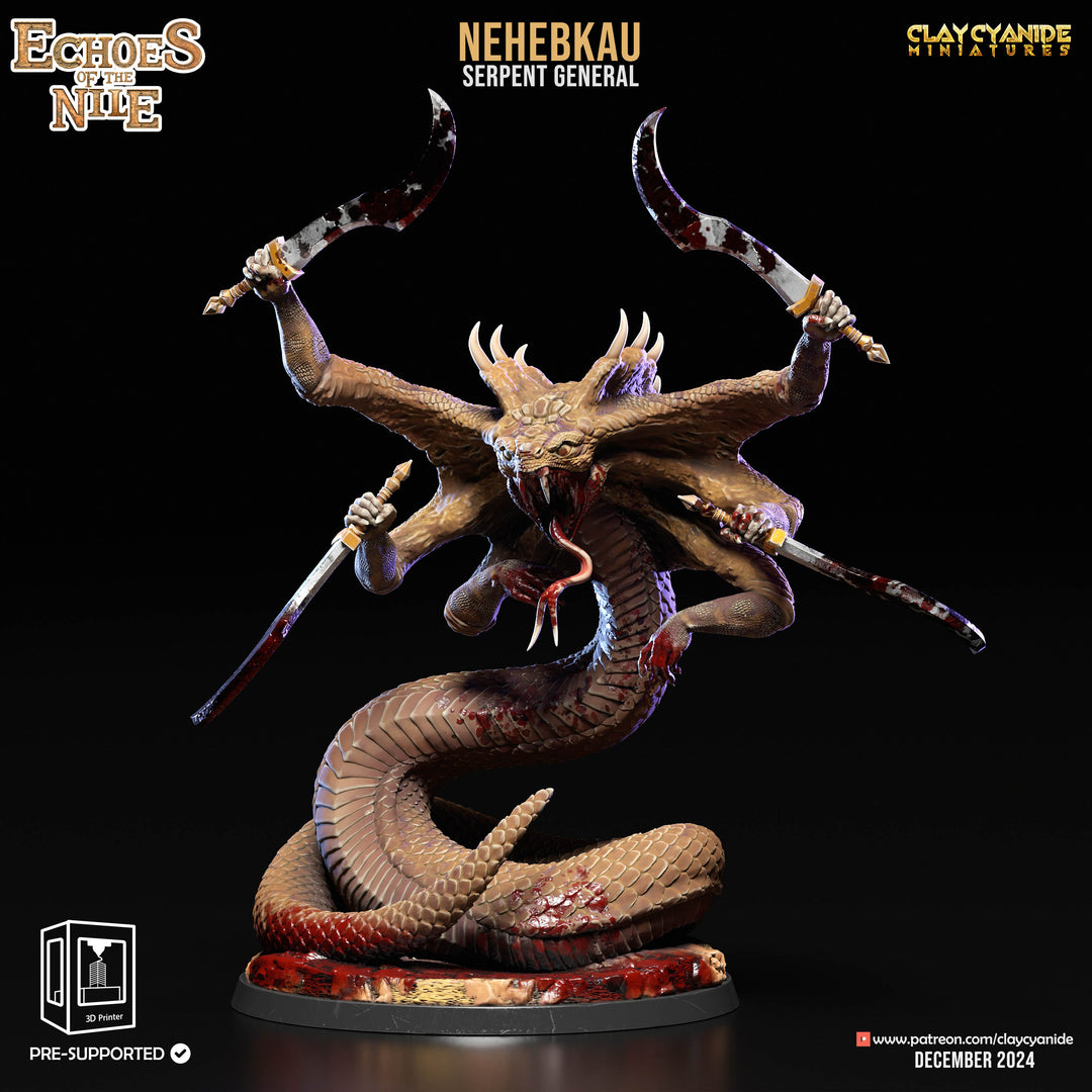 Nehebkau - Egyptian Monster unpainted resin fantasy centerpiece miniature by Clay Cyanide, 28-32mm DnD tabletop model.
