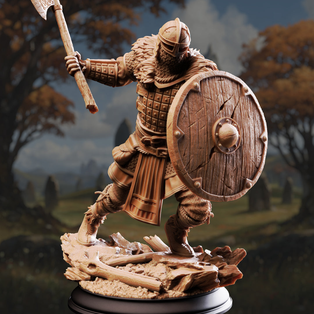 Nordic Warrior - Nils Olav unpainted resin warrior miniature by DM Stash, 28-32mm DnD tabletop model.