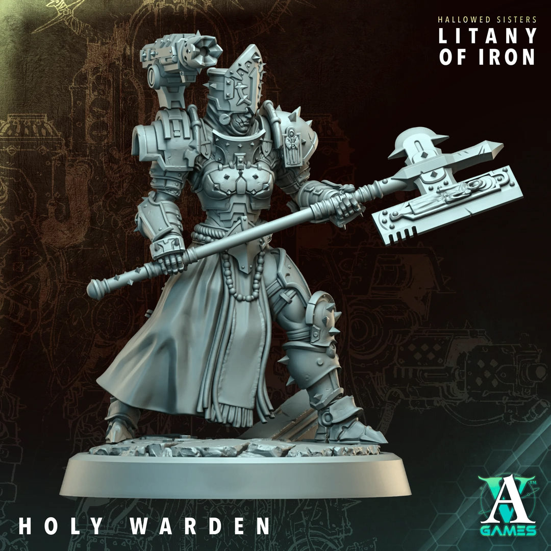 Holy Warden unpainted resin miniature by Archvillain Games, 28-32mm tabletop wargaming model.