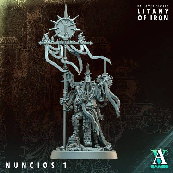 Nuncios unpainted resin miniature by Archvillain Games, 28-32mm tabletop wargaming model.