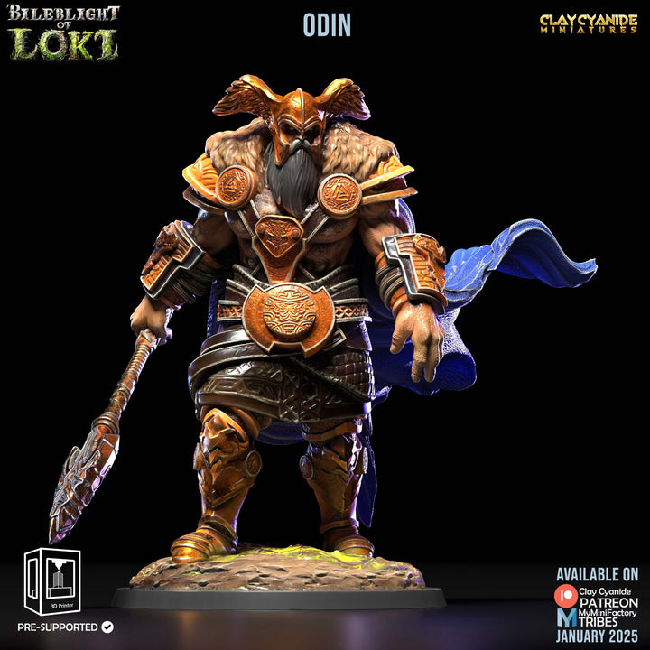 Odin unpainted resin character miniature by Clay Cyanide, 28-32mm DnD tabletop model.
